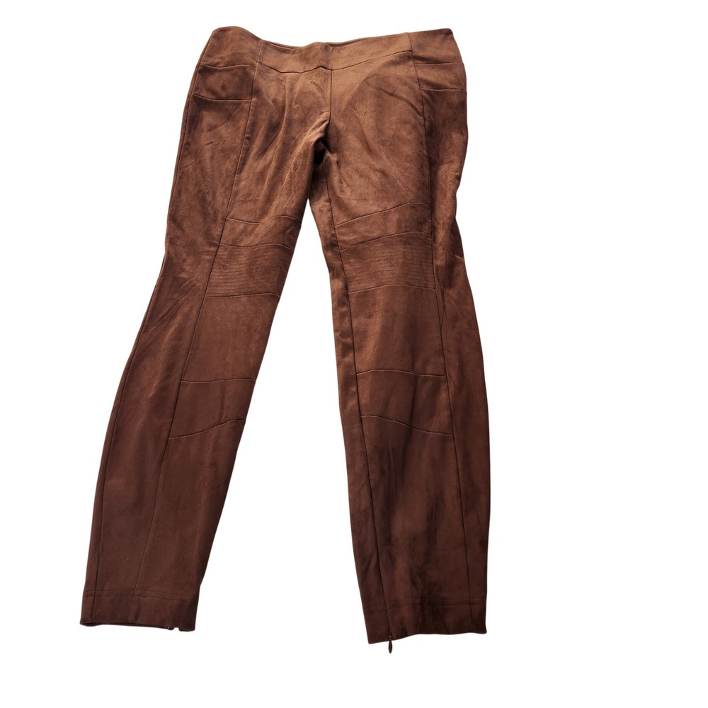 Sundance Womens 12 Brown Faux Suede Moto Pull On Skinny Pants Ankle Zip Stretch